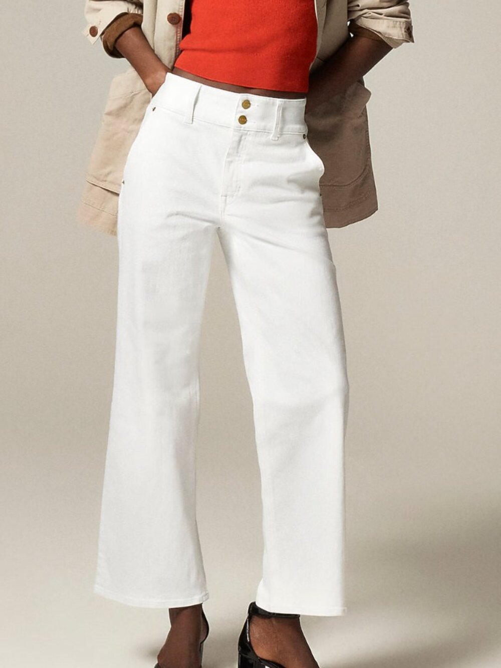 Petite slim-wide jean with stacked buttons White 26 Petite